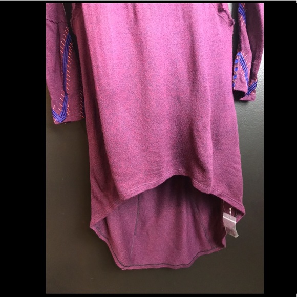 New FREE PEOPLE High Low Thin Sweater Knit Dress Red Blue Orange Embroidered - Picture 7 of 13